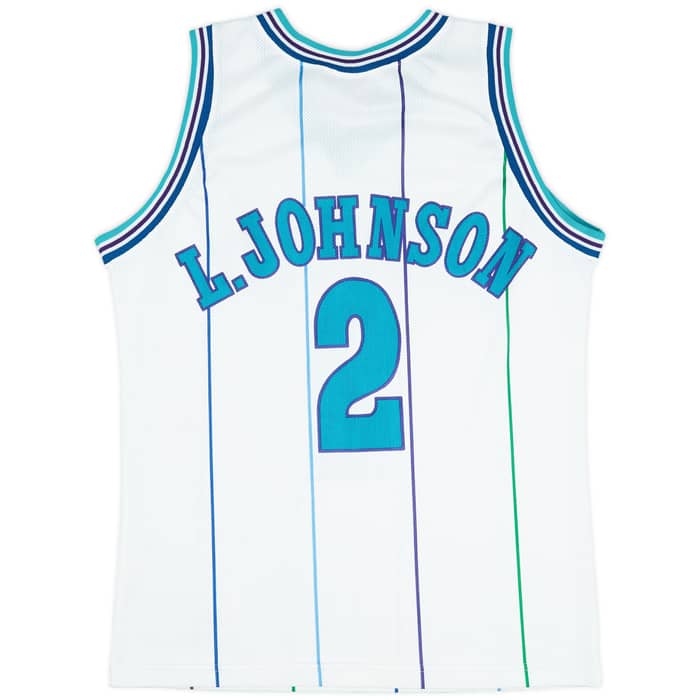 1991-96 Charlotte Hornets L. Johnson #2 Champion Home Jersey (Excellent) L