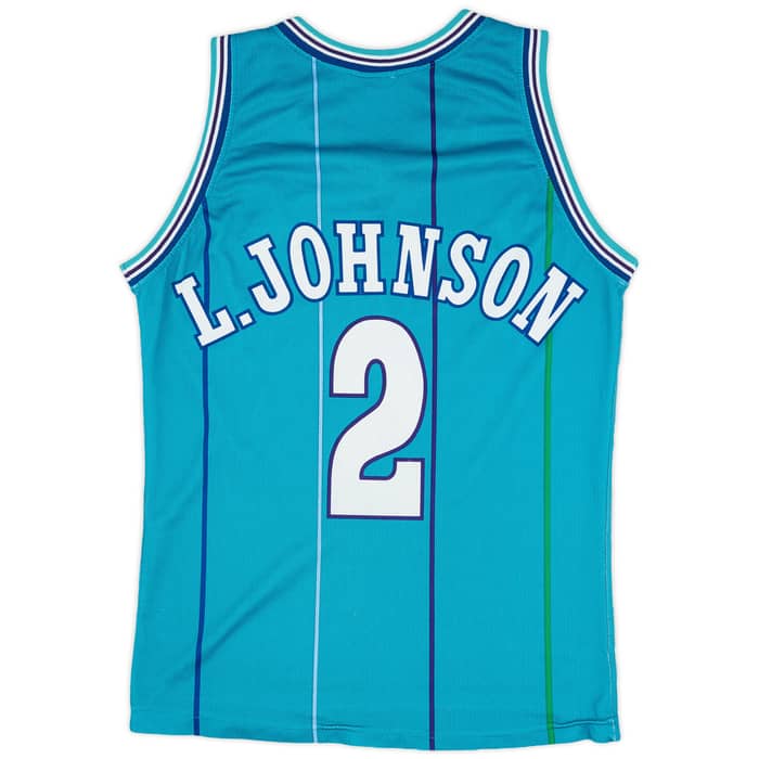 1992-96 Charlotte Hornets L. Johnson #2 Champion Away Jersey (Very Good) S