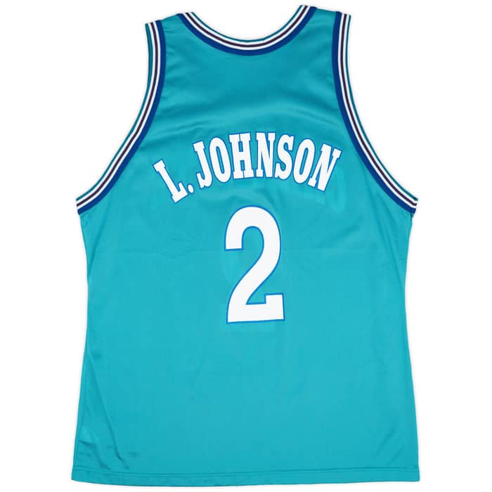 1995-96 Charlotte Hornets L. Johnson #2 Champion Away Jersey (Excellent) XL