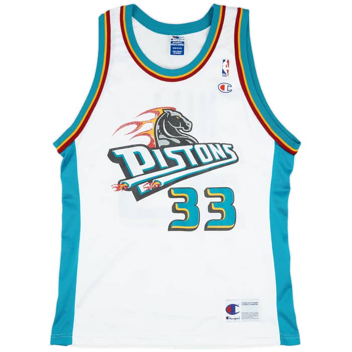 1996-00 Detroit Pistons Hill #33 Champion Home Jersey (Very Good) L