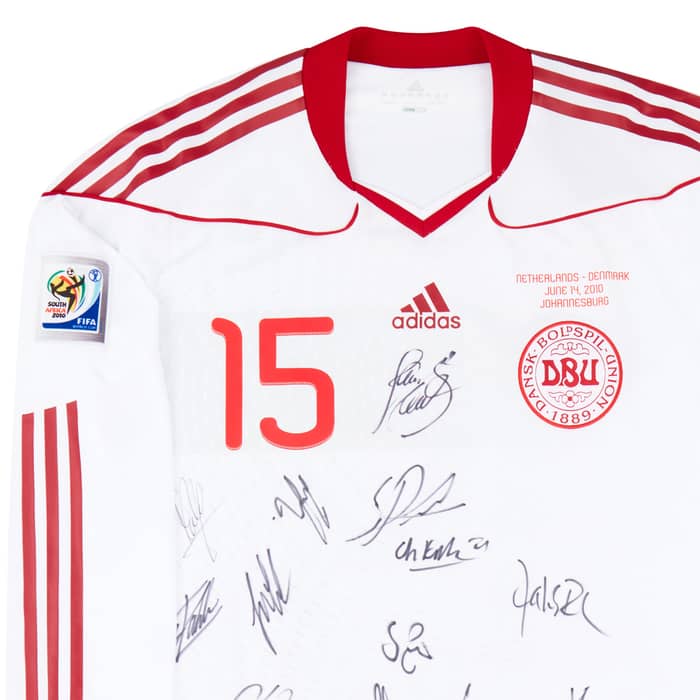 2010 Denmark Match Issue World Cup Signed Home L/S Shirt S.B. Poulsen #15 (v Netherlands)