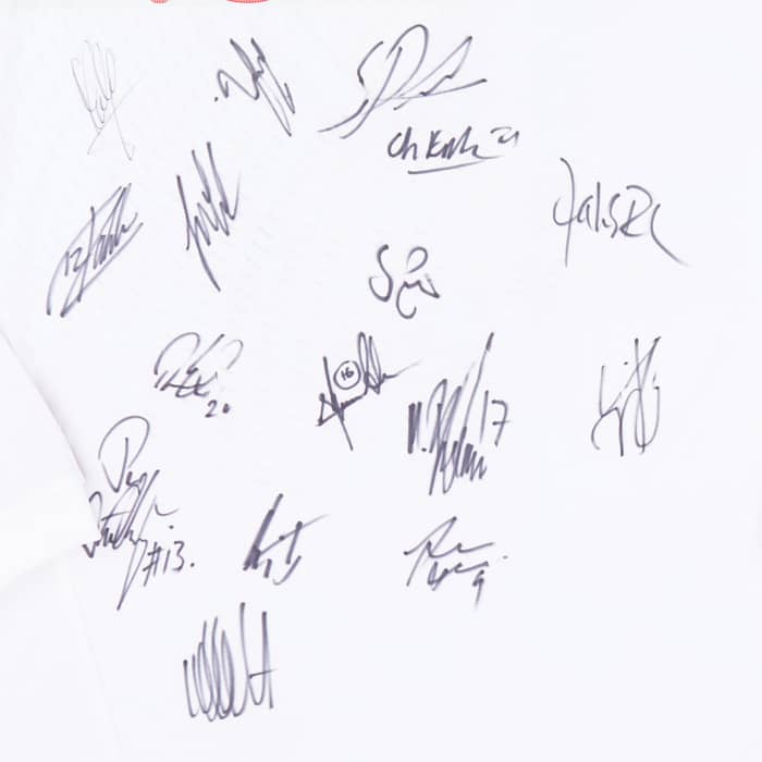 2010 Denmark Match Issue World Cup Signed Home L/S Shirt S.B. Poulsen #15 (v Netherlands)