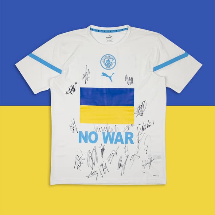 Signed Manchester City Player Worn Ukraine No War Shirt