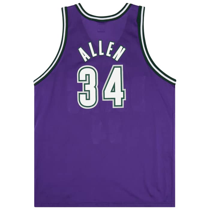 1996-01 Milwaukee Bucks Allen #34 Champion Away Jersey (Excellent) L