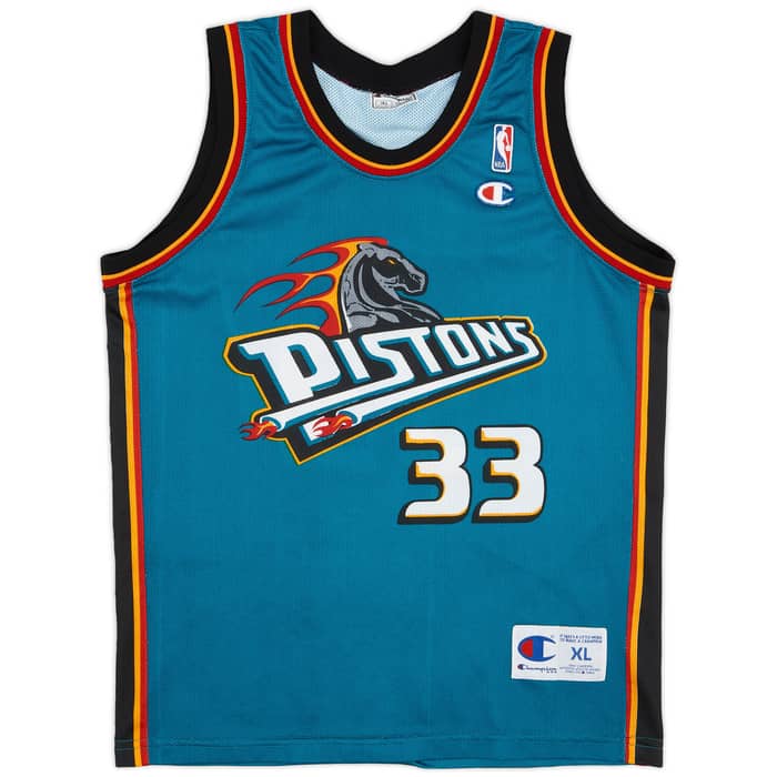 1996-00 Detroit Pistons Hill #33 Champion Away Jersey - 9/10 - (XL.Boys)