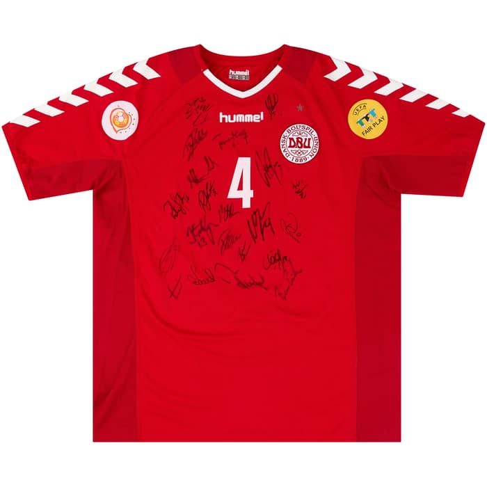 2004 Denmark Match Issue Signed European Championship Home Shirt Laursen #4