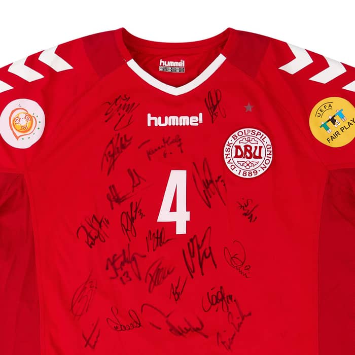 2004 Denmark Match Issue Signed European Championship Home Shirt Laursen #4