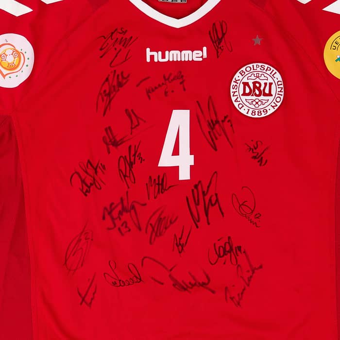 2004 Denmark Match Issue Signed European Championship Home Shirt Laursen #4