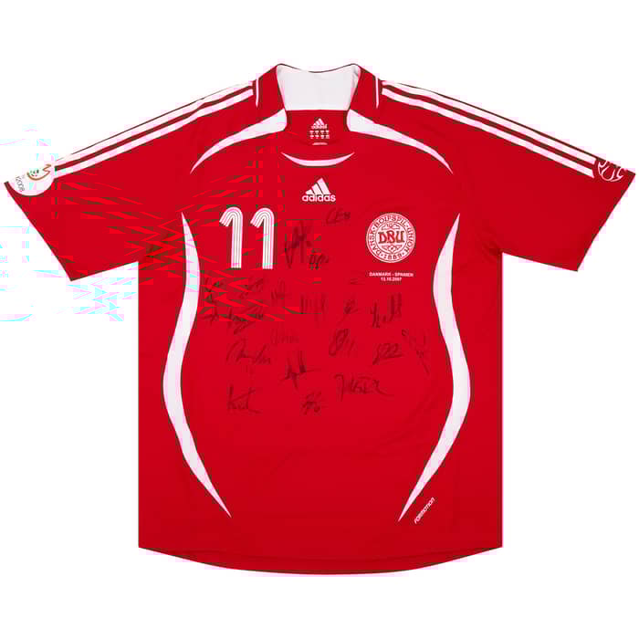 2007 Denmark Match Issue Signed Home Shirt #11 (Rommedahl) v Spain