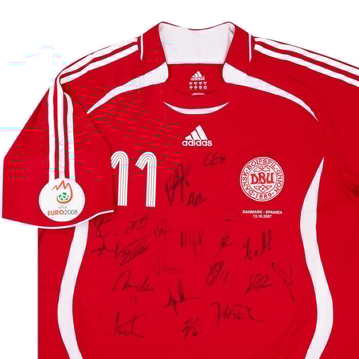 2007 Denmark Match Issue Signed Home Shirt #11 (Rommedahl) v Spain