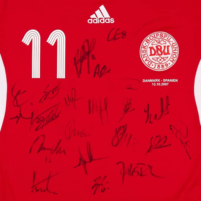 2007 Denmark Match Issue Signed Home Shirt #11 (Rommedahl) v Spain