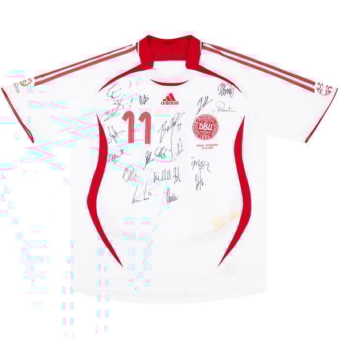 2007 Denmark Match Issue Signed Away Shirt #11 (Rommedahl) v Spain