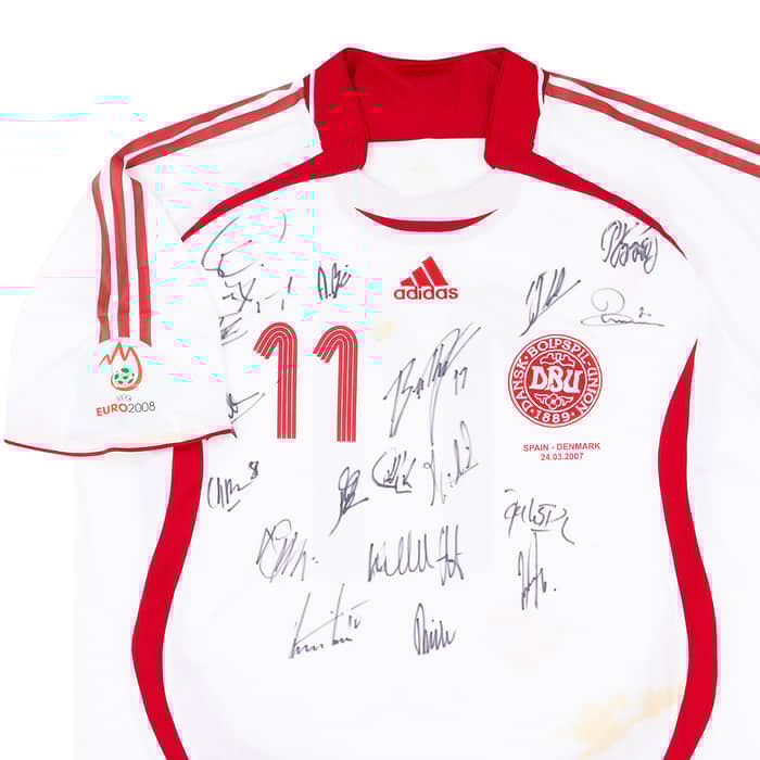 2007 Denmark Match Issue Signed Away Shirt #11 (Rommedahl) v Spain