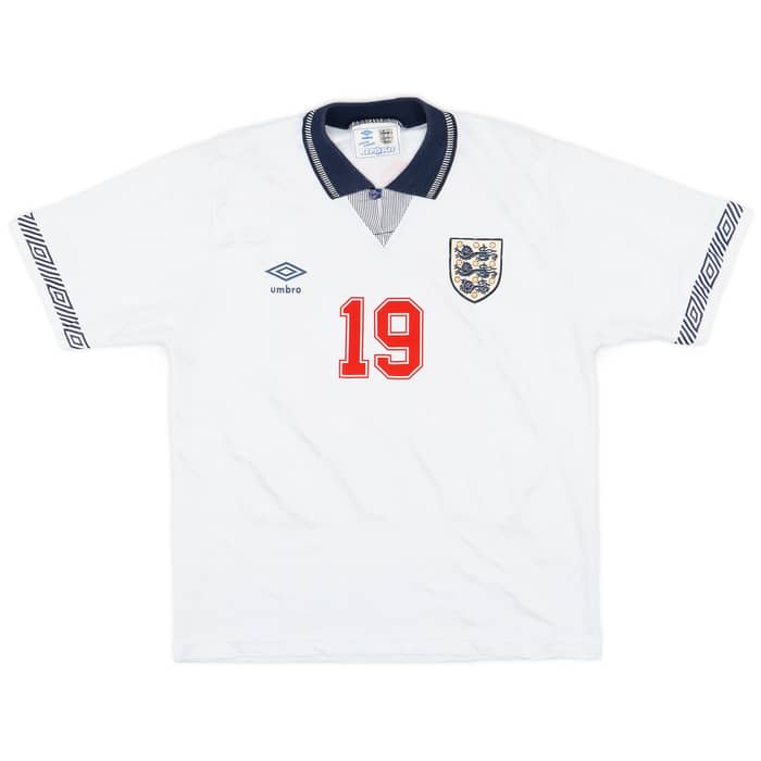 1990-92 England Home Shirt Gascoigne #19 - 6/10 - (S)