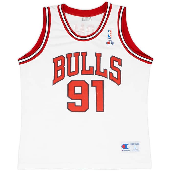 1995-98 Chicago Bulls Rodman #91 Champion Home Jersey - 7/10 - (L)