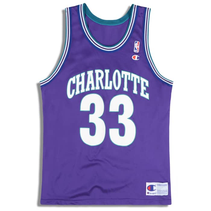 1995 Charlotte Hornets Mourning #33 Champion Jersey (Alternate) L