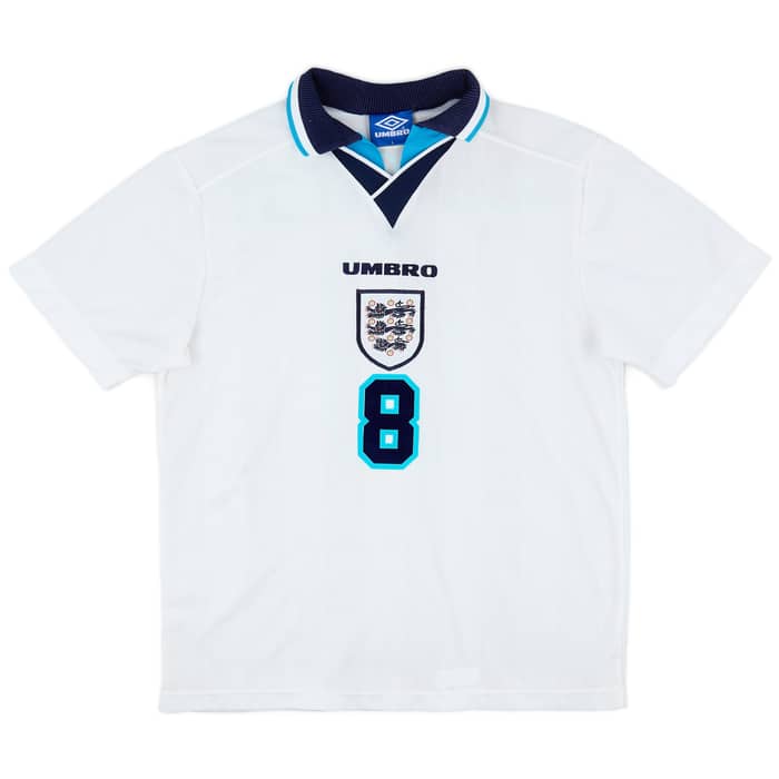 1995-97 England Home Shirt Gascoigne #8 - 8/10 - (L)