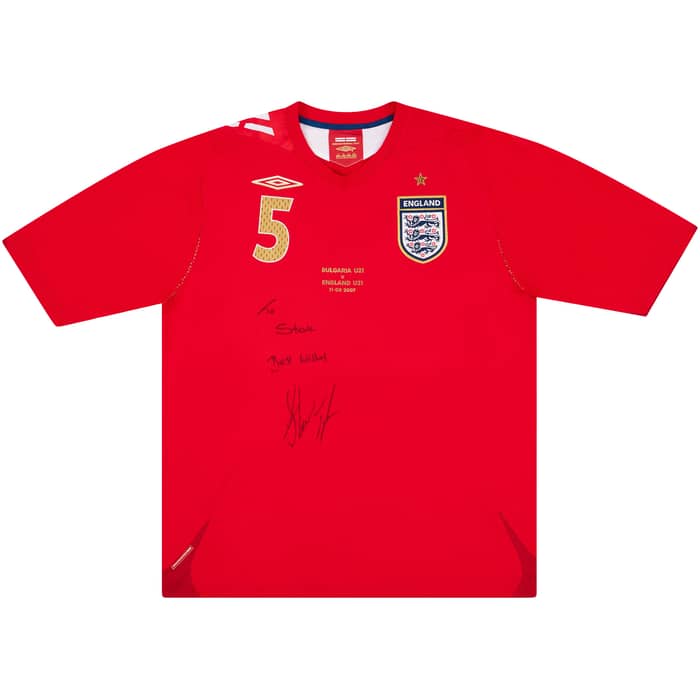 2007 England U21 Match Worn Signed Away Shirt S.Taylor #5 (v Bulgaria)