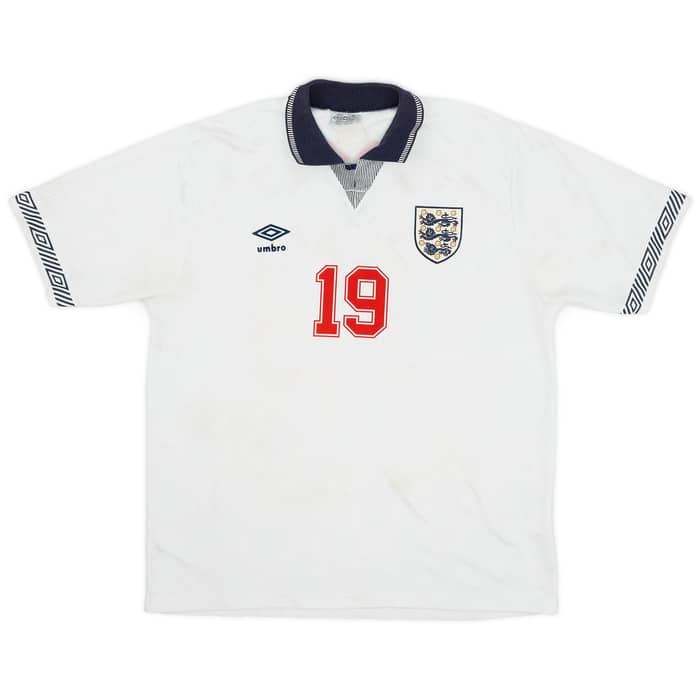 1990-92 England Home Shirt Gascoigne #19 - 8/10 - (L)