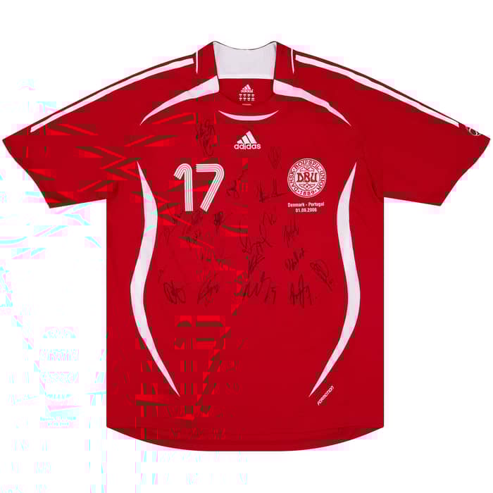 2006 Denmark Match Worn Signed Home Shirt #17 (Poulsen) v Portugal