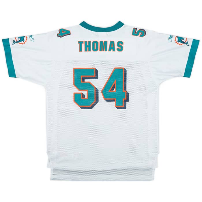 2002-04 Miami Dolphins Thomas #54 Reebok On Field Away Jersey - 9/10 - (XL.Boys)