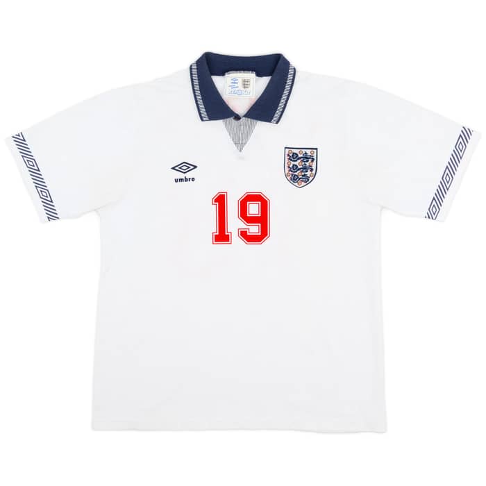 1990-92 England Home Shirt Gascoigne #19 - 8/10 - (L)