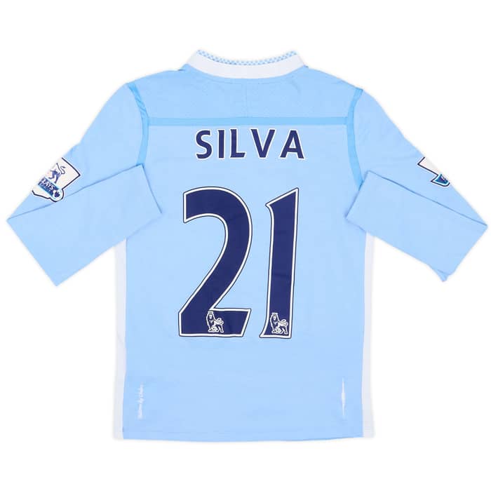 2011-12 Manchester City Home L/S Shirt Silva #21 - 7/10 - (M.Boys)