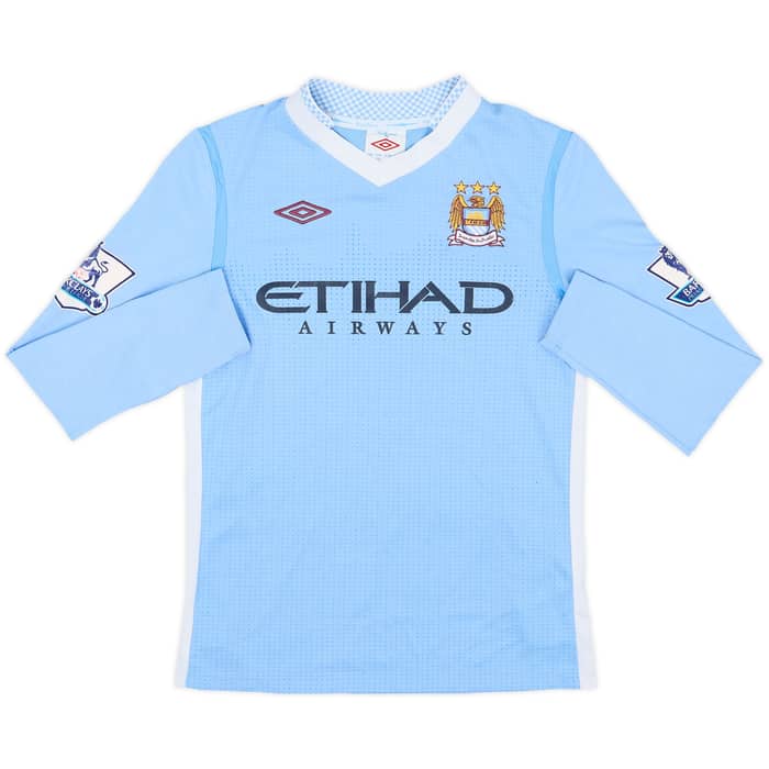 2011-12 Manchester City Home L/S Shirt Silva #21 - 7/10 - (M.Boys)