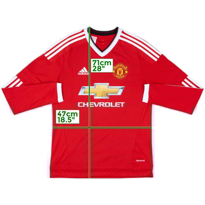 2015-16 Manchester United Home L/S Shirt - 9/10 - (XL.Boys)