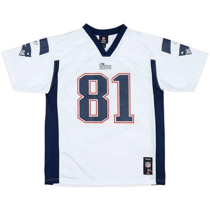 2008-10 New England Patriots Moss #81 Reebok Replica Away Jersey - 8/10 - (XL.Boys)