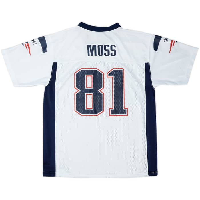 2008-10 New England Patriots Moss #81 Reebok Replica Away Jersey - 8/10 - (XL.Boys)