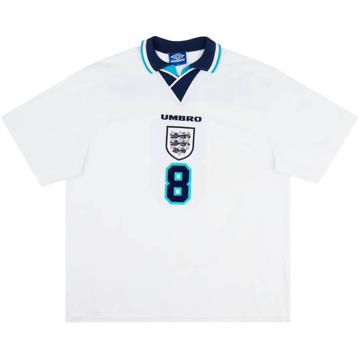 1995-97 England Home Shirt Gascoigne #8 - 8/10 - (XXL)