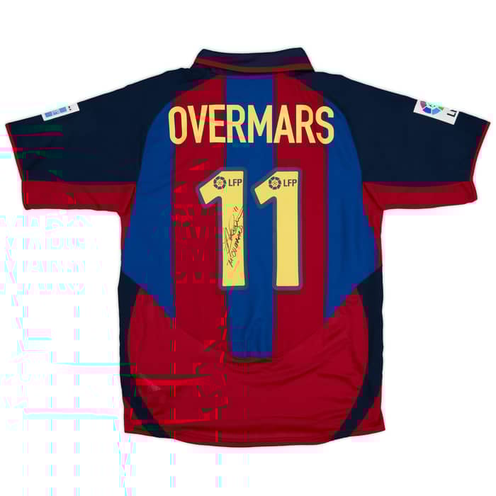 2003-04 Barcelona Match Issue Signed Home Shirt Overmars #11