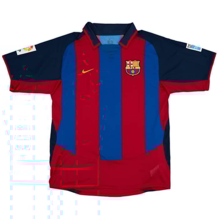 2003-04 Barcelona Match Issue Signed Home Shirt Overmars #11