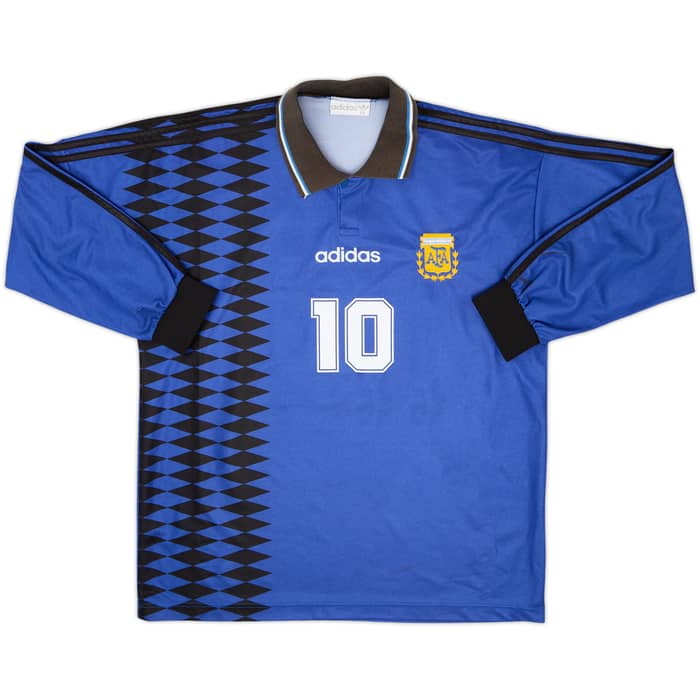 1994-97 Argentina Away L/S Shirt Maradona #10 - 7/10 - (L)