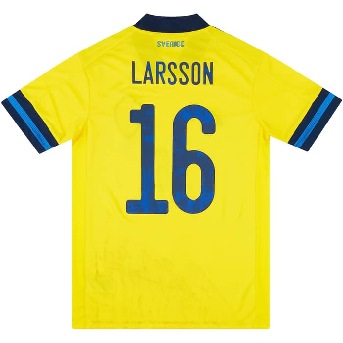 2021 Sweden Match Issue Home Shirt Larsson #16 (v Uzbekistan)