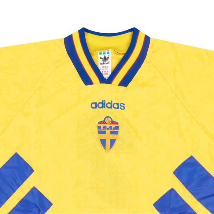 1995 Sweden Match Worn Umbro Cup Home Shirt #2 (Sundgren) v England