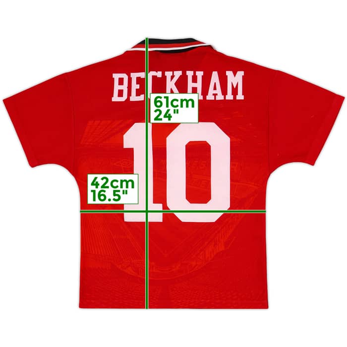 1994-96 Manchester United Home Shirt Beckham #10 - 9/10 - (L.Boys)