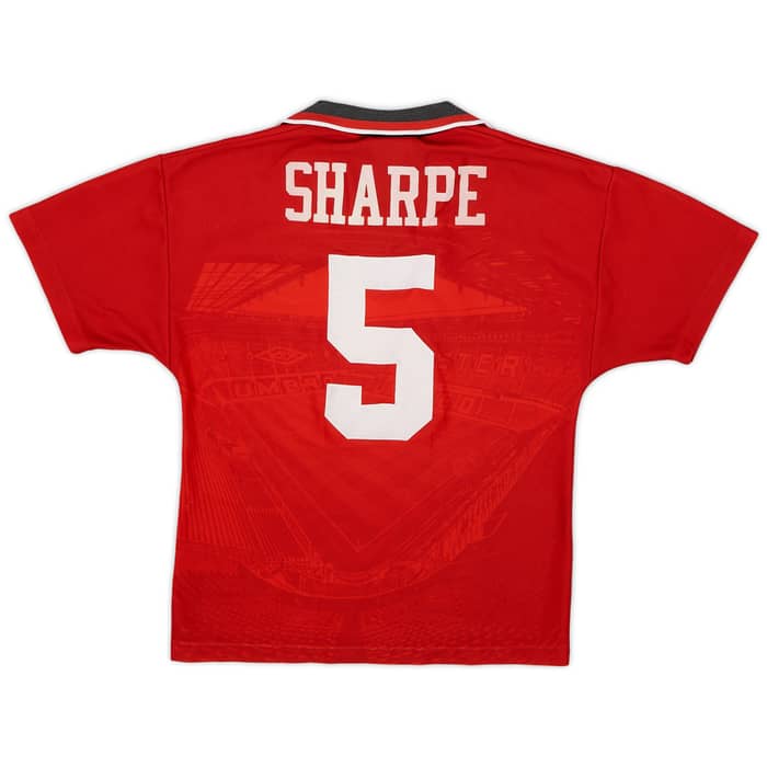 1994-96 Manchester United Home Shirt Sharpe #5 - 8/10 - (L.Boys)