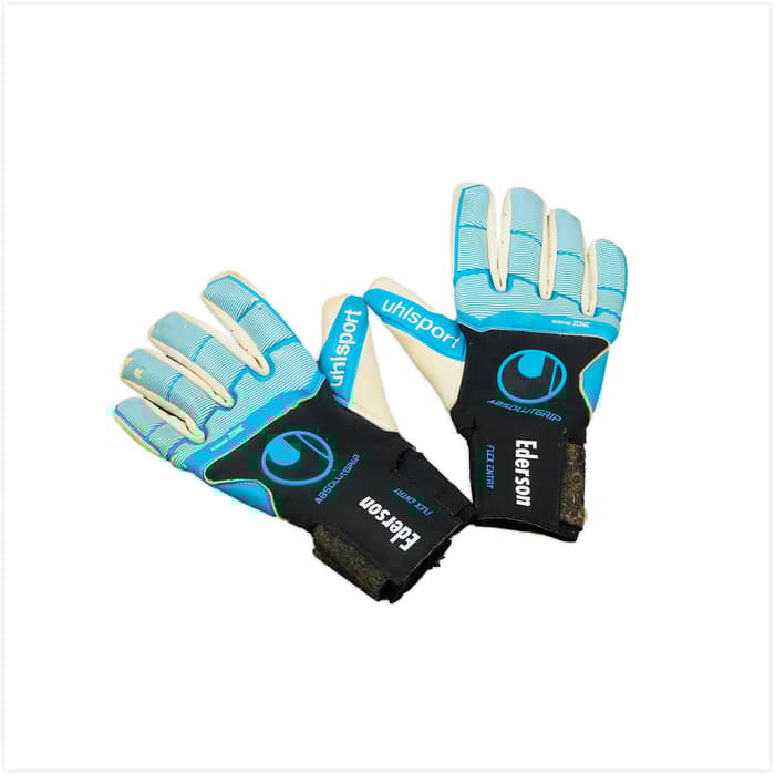 2020-21 Manchester City Match Worn Uhlsport ABSOLUTGRIP GK Gloves (Ederson)
