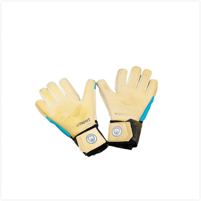 2020-21 Manchester City Match Worn Uhlsport ABSOLUTGRIP GK Gloves (Ederson)