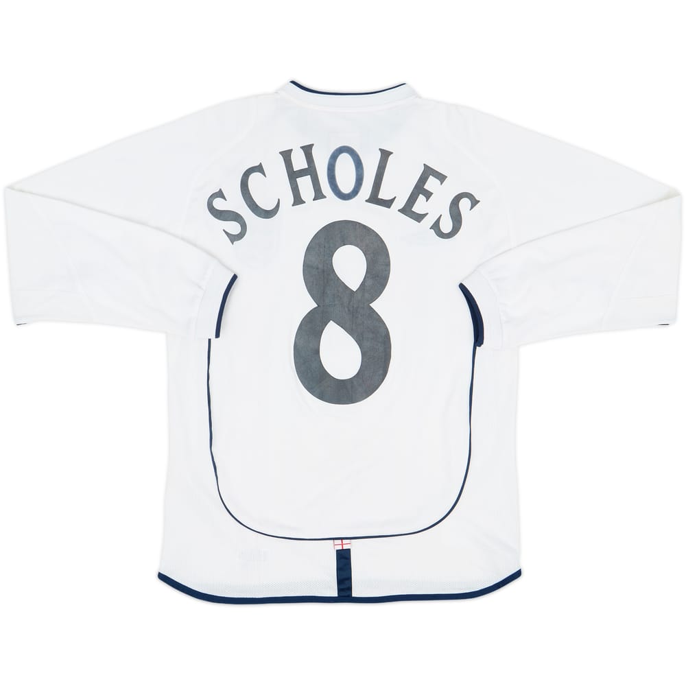 2001-03 England Home L/S Shirt Scholes #8 - 5/10 - (S)