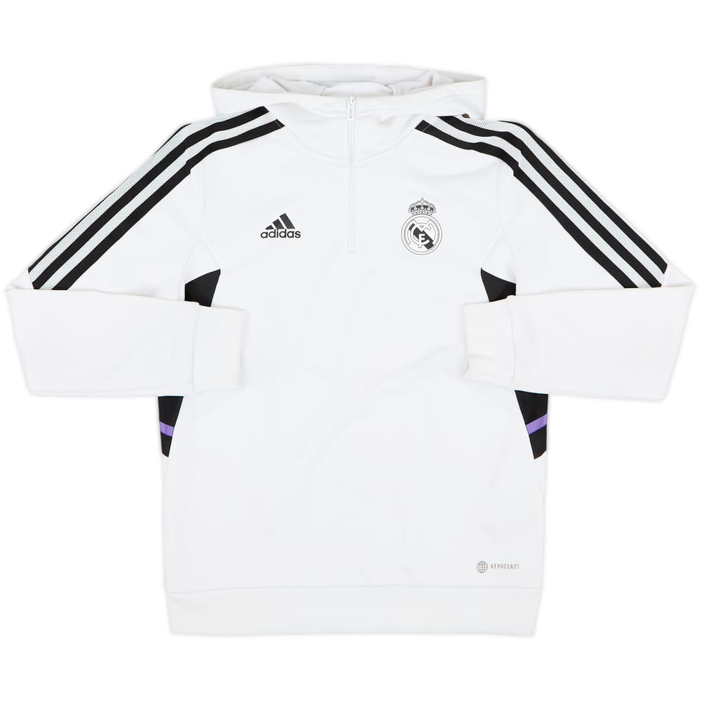 2022-23 Real Madrid adidas 1/4 Zip Hooded Drill Top - 7/10 - (M.Boys)