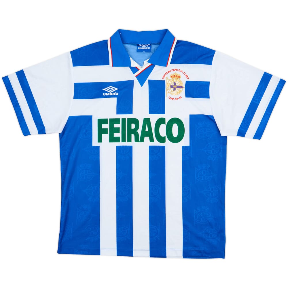 1995-96 Deportivo de La Coruna Copa del Rey Campeon Home Shirt - 8/10 - (XL)