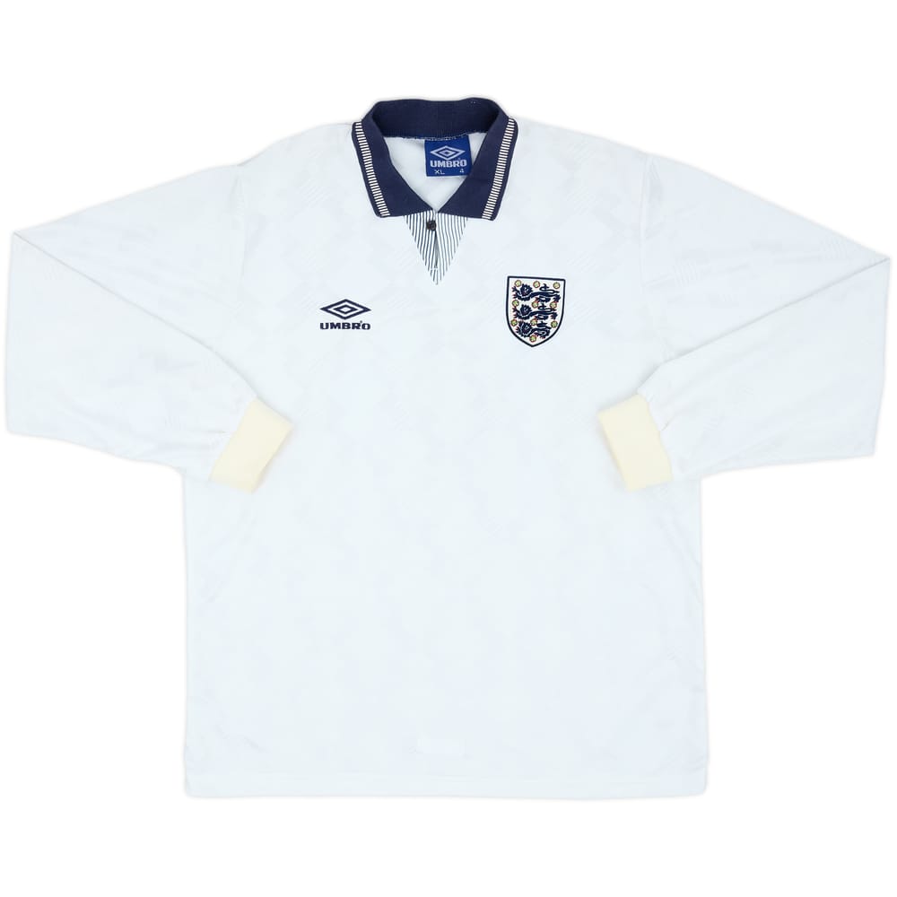 1990-92 England Home L/S Shirt - 8/10 - (XL)