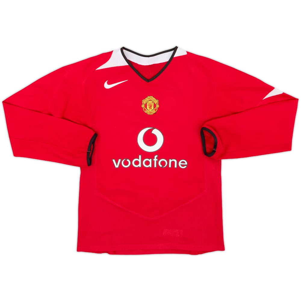2004-06 Manchester United Home L/S Shirt - 7/10 - (M.Boys)