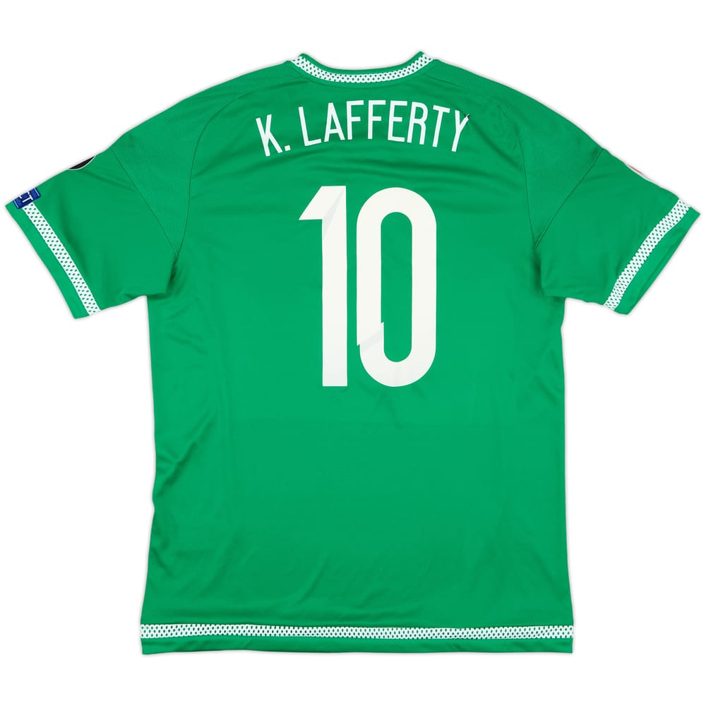2015 Northern Ireland Match Issue Signed European Championship Qualifiers Home Shirt K.Lafferty #10