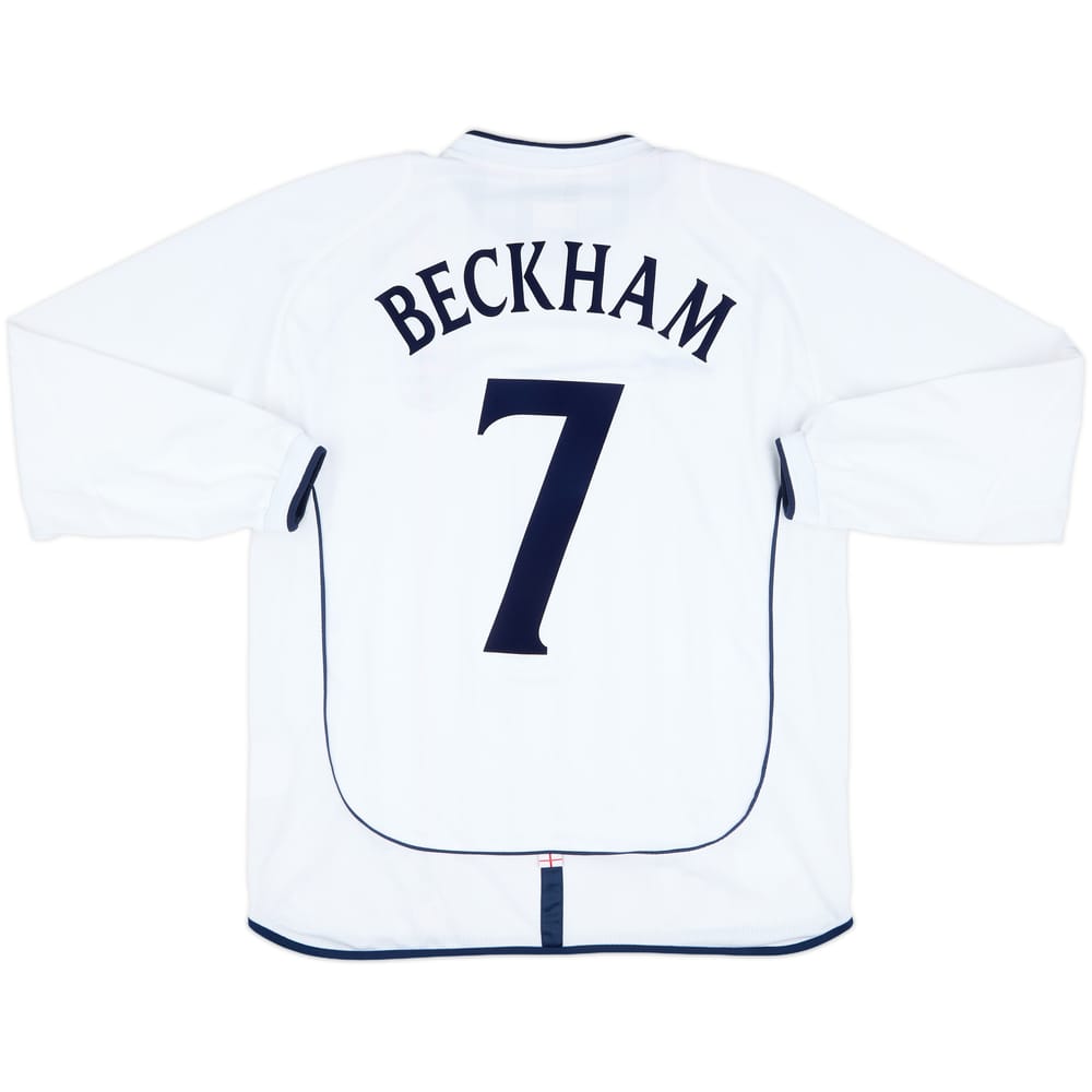 2001-03 England Home L/S Shirt Beckham #7 - 8/10 - (L)