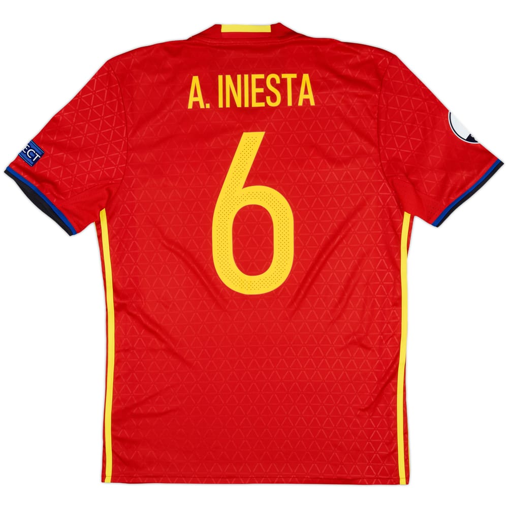 2016-17 Spain Home Shirt Iniesta #6 - 9/10 - (M)