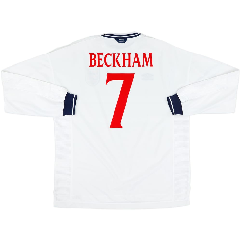 1999-01 England Home L/S Shirt Beckham #7 - 9/10 - (XXL)